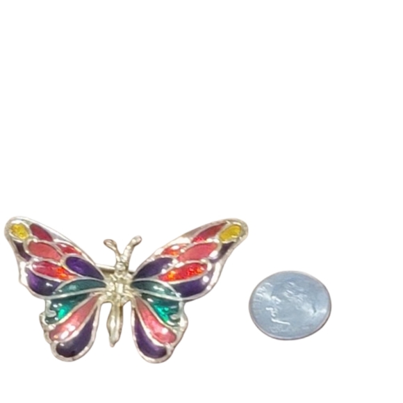 Vintage Multi-Colored Enamel Butterfly Colorful Butterfly Brooch - Picture 4 of 4